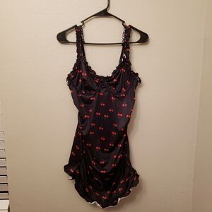 SHEIN Women's Black Chemise with Red Cherry Design